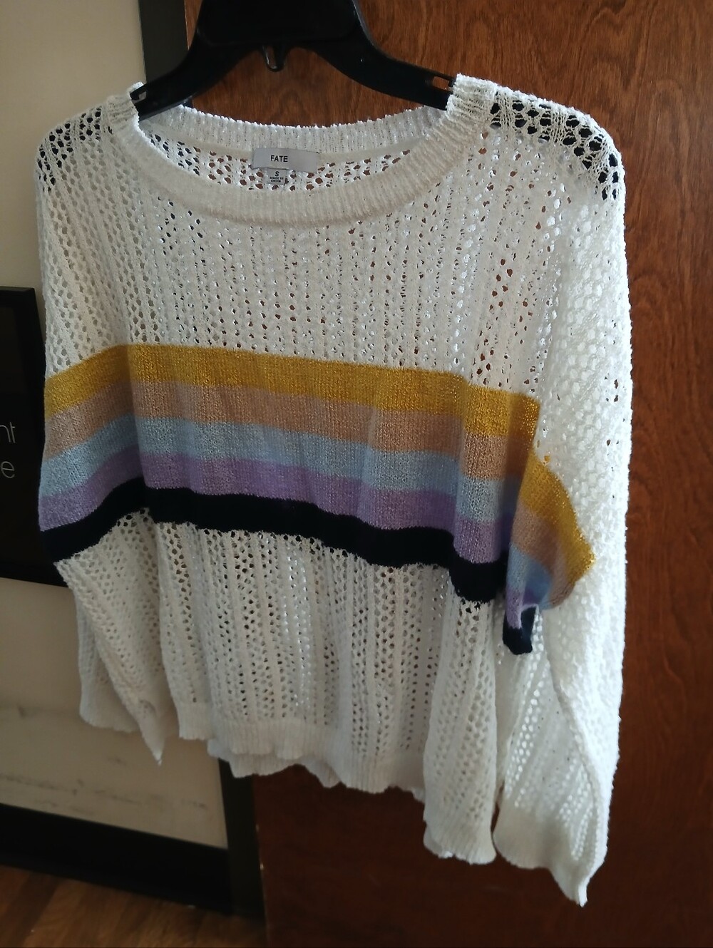 NWOT/ FATE cream striped open knit sweater
